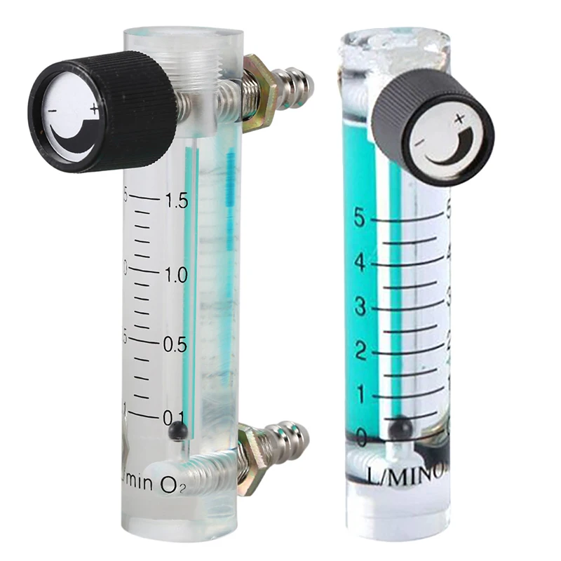 A63K-2 Pcs Oxygen Flow Meter Flowmeter With Control Valve For Oxygen Air Gas, 0.1-1.5LPM 1.5L & 0.1-5LPM 1L