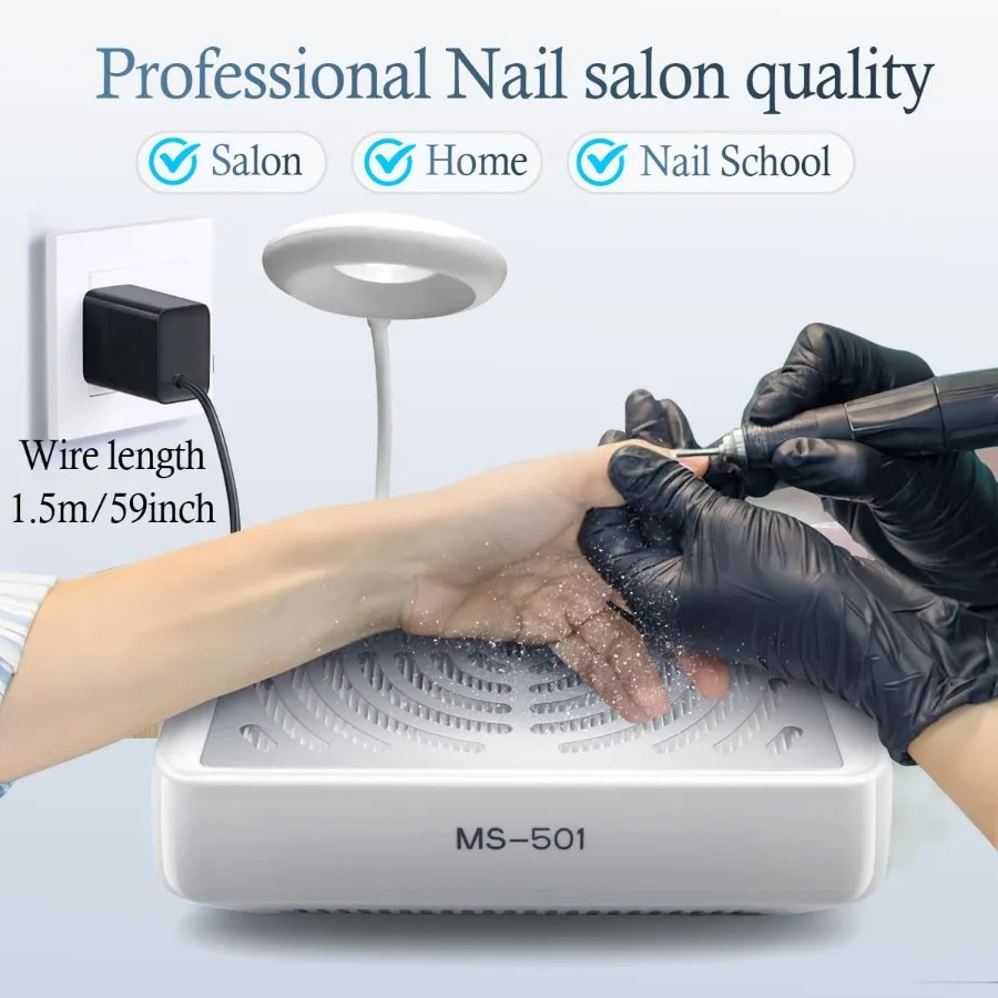 Collettore di polveri per unghie con lampada Aspirapolvere elettrico per unghie Macchina di aspirazione per ventola di polvere per manicure Gel acrilico Unghie lucidatura Na