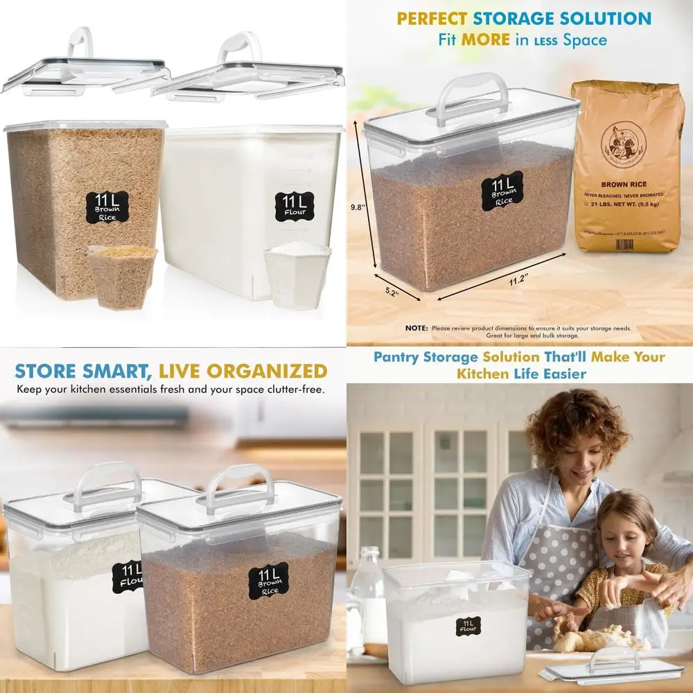 

Extra Large 11L Plastic Food Storage Containers with Airtight Lids and Carry Handles for Flour, Sugar, Rice, and Cereal - BPA Fr