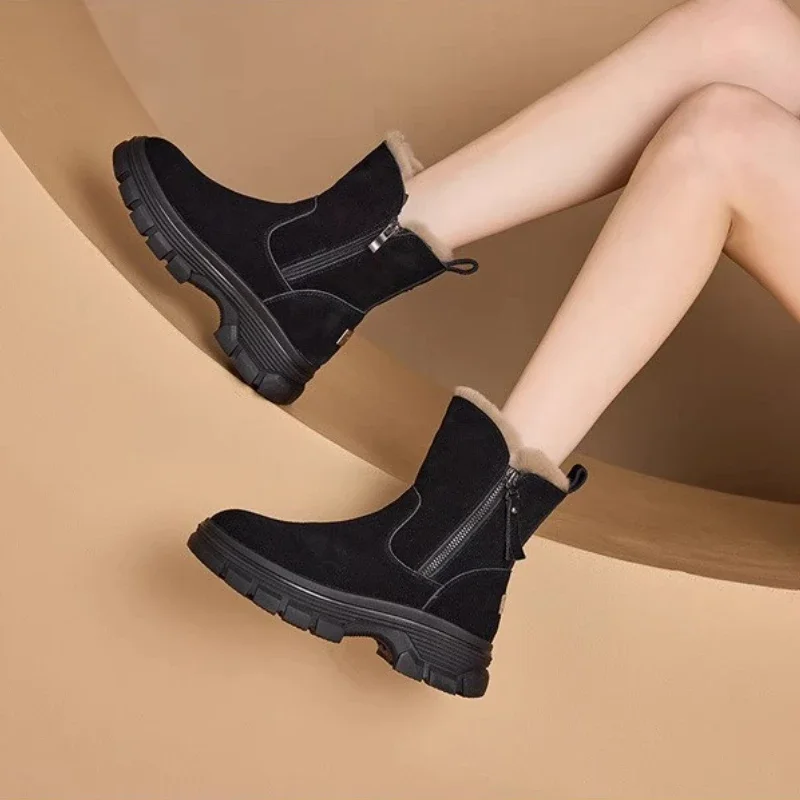 Women Snow Boots 2024 Autumn/Winter New Solid Color Plush Snow Boots Zipper Thick Bottom Anti Slip Warm Cold Proof Cotton Shoes image 6