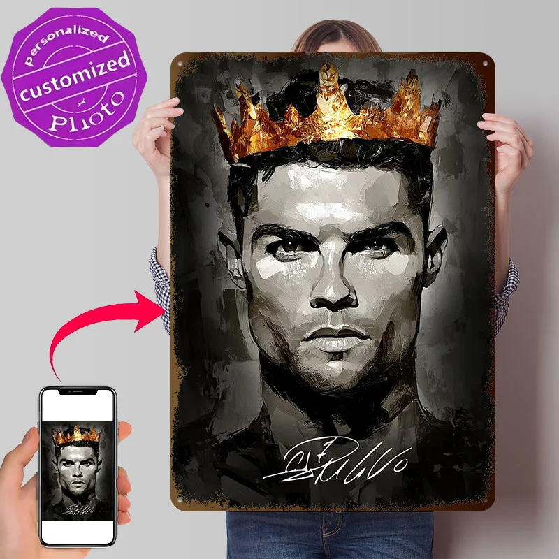 Cristiano Ronaldo King Poster Retro 3D Printed Metal Signs Customized Wall Hanging Gift for Home Decoration Aesthetic House Art