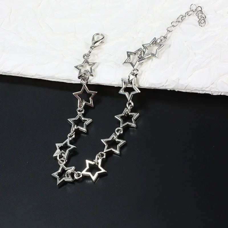 Y2K Five Pointed Stars Charm Bracelet Vintage Silver Color Pentagram Chain Bracelets For Women