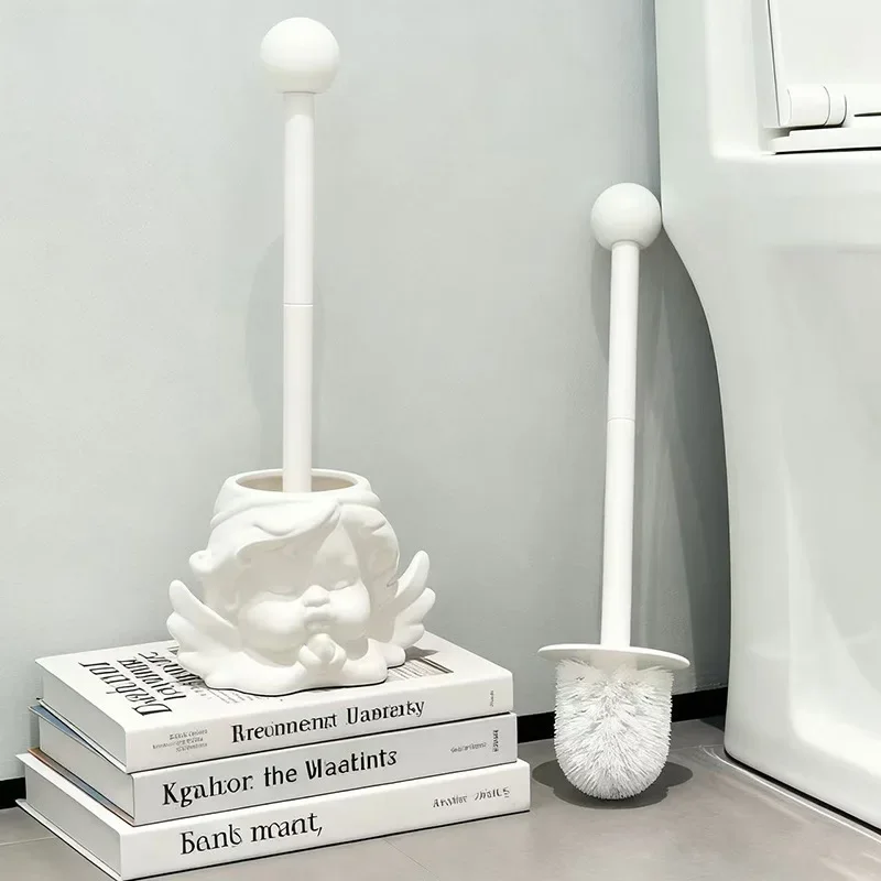 Creative Angel Toilet Brush Minimalist Cute White Bathroom Cleaning Tool with Holder Toilet Bowl Brush Bathroom Accessories Gift