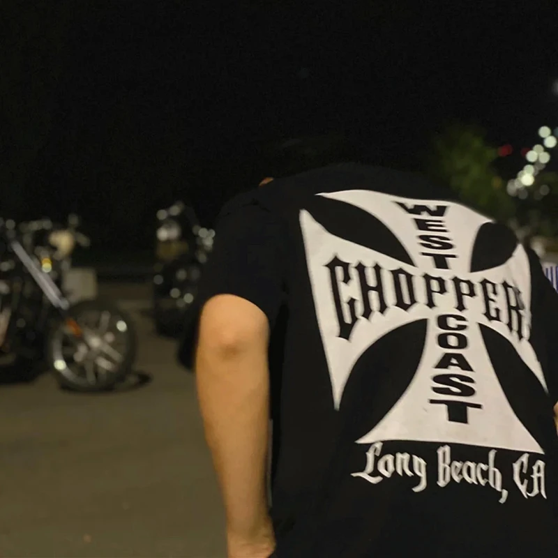 West Coast Choppers Iron Cross Vintage Washed Water-Rubbed Vintage Hole-Embossed Short-Sleeved