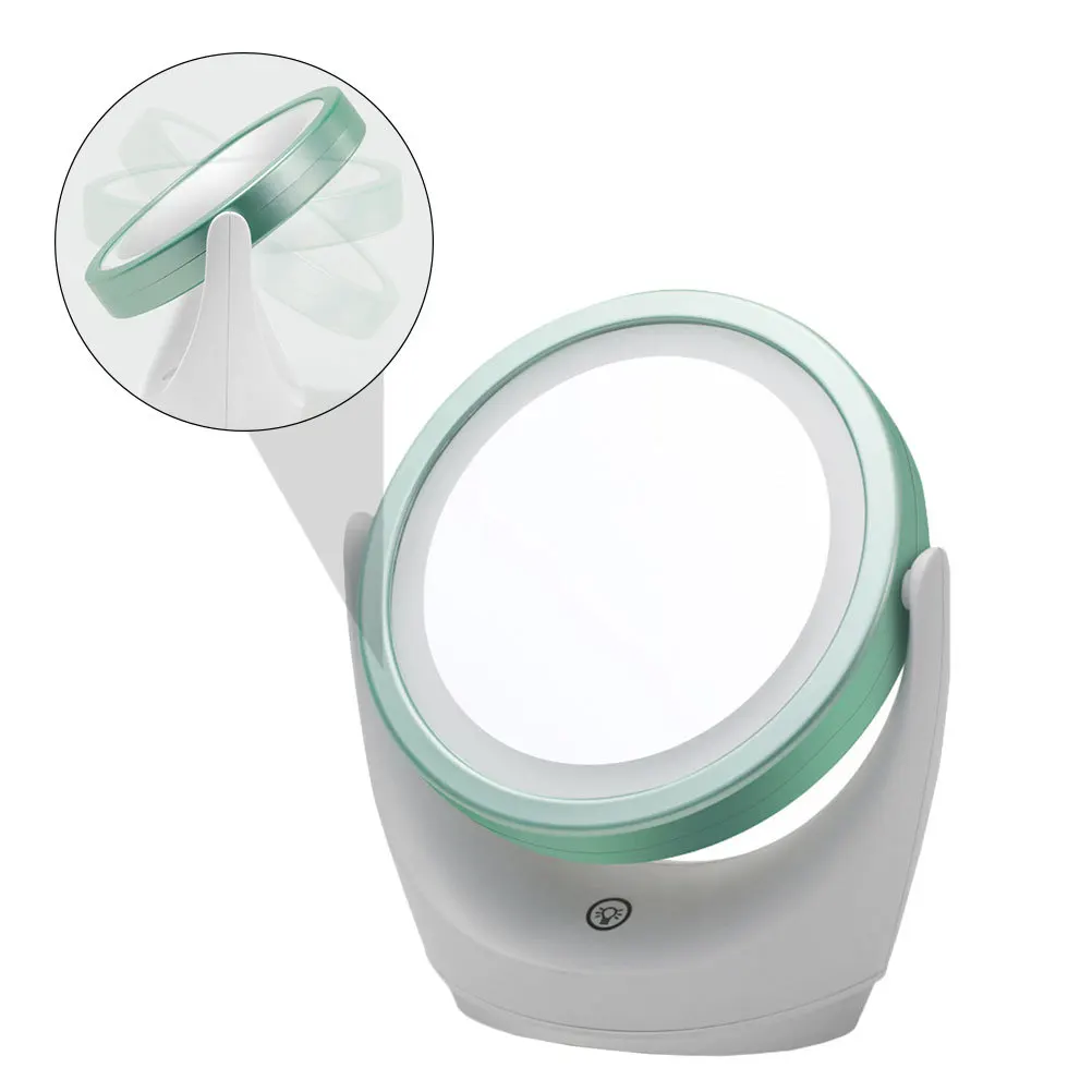 1 個スマート調光 LED 化粧鏡 360 回転デスクトップバニティミラークリア反射高解像度ドレッシングテーブル用