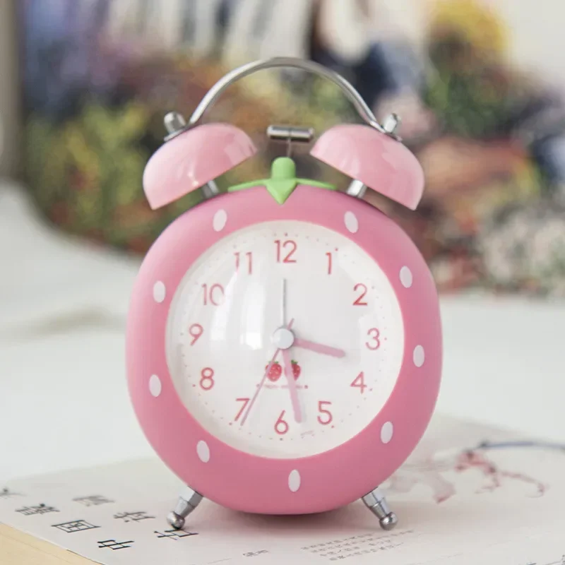 Strawberry Small Alarm Clock Loudly Bell Snooze Cartoon Children  Luminous Simplicity Mute Bedside