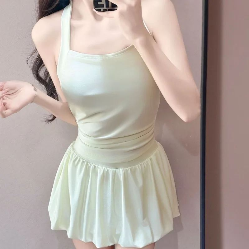 

Новый стильный купальник-свитерини с тонкими бретелями, однотонный, из двух частей, утягивающий, премиум-класса, скрывающий живот