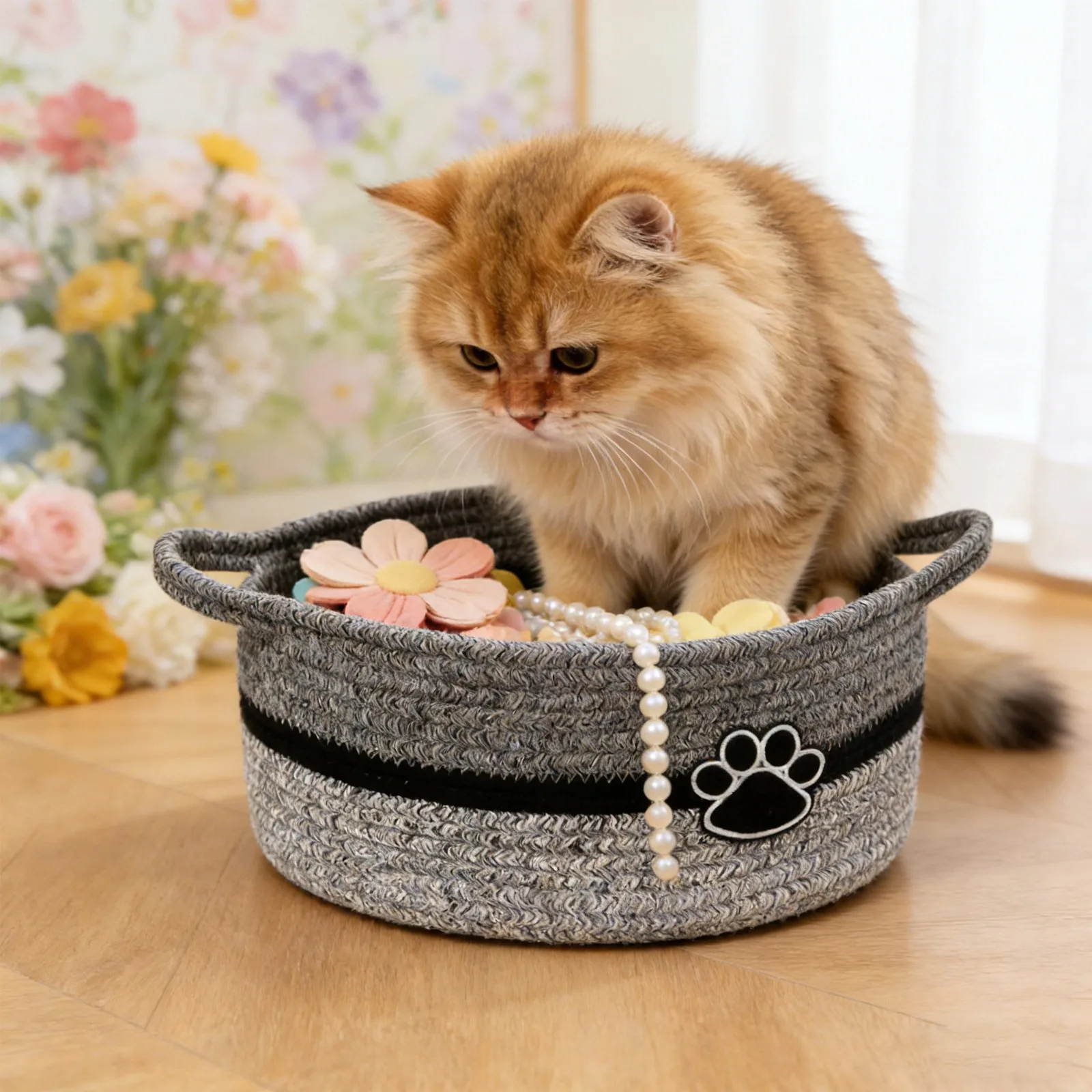 Multi-functional Storage Baskets Portable Pet Storage Basket Woven Large-capacity Storage Container With Handle Pet Supplies