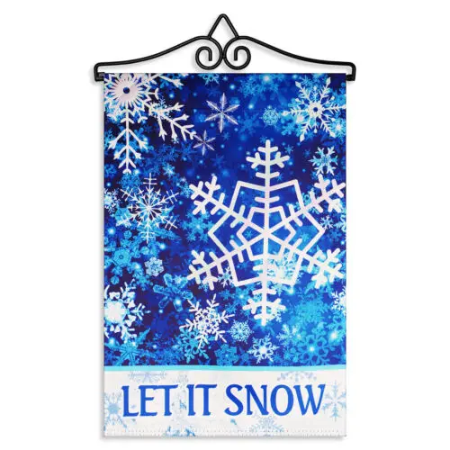 Hanger 14IN & Garden Flag Let It Snow Snowflakes 12x18IN Printed DS Blockout