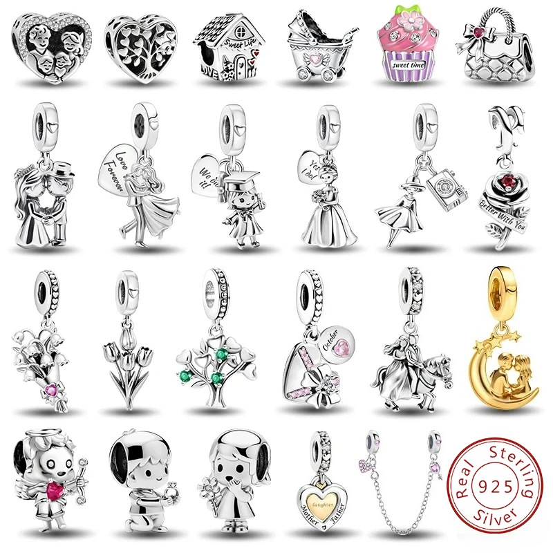 Abalorios de Plata de Ley 925 para Pulseras Pandora Originales, Serie de Parejas, Niños y Niñas, para Propuesta y Confesión, Joyería Fina, Regalo