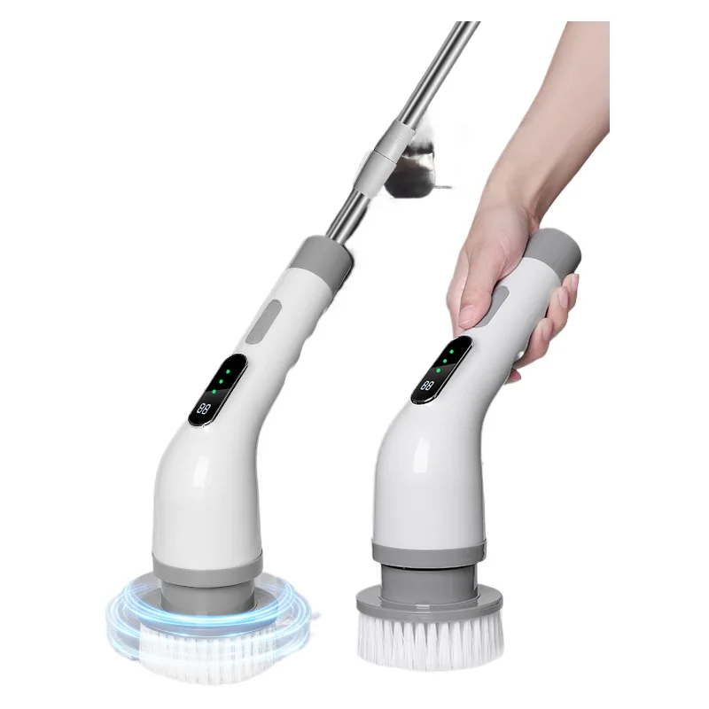 Электрический вращающийся скруббер, беспроводной, 9 головок, двойная скорость, выдвижная ручка для ванной комнаты, раковины, напольные инструменты, электрическая щетка для душа