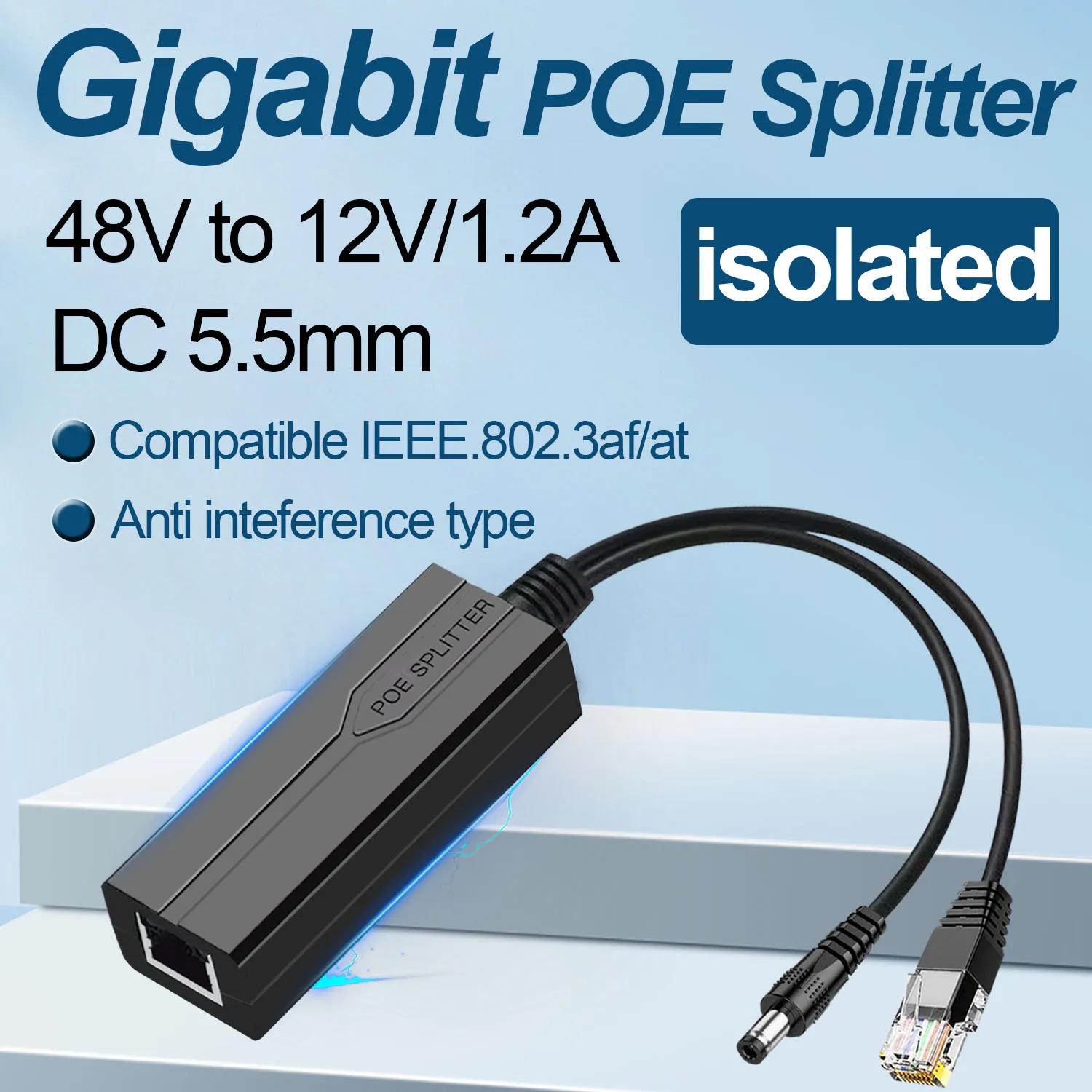 48V Tot 12V Poe Splitter Adapter Actieve Dc Adaptieve Separator Geïsoleerde Kabel Voedingsmodule Injector Voor 1000M Ip Camera1.2a