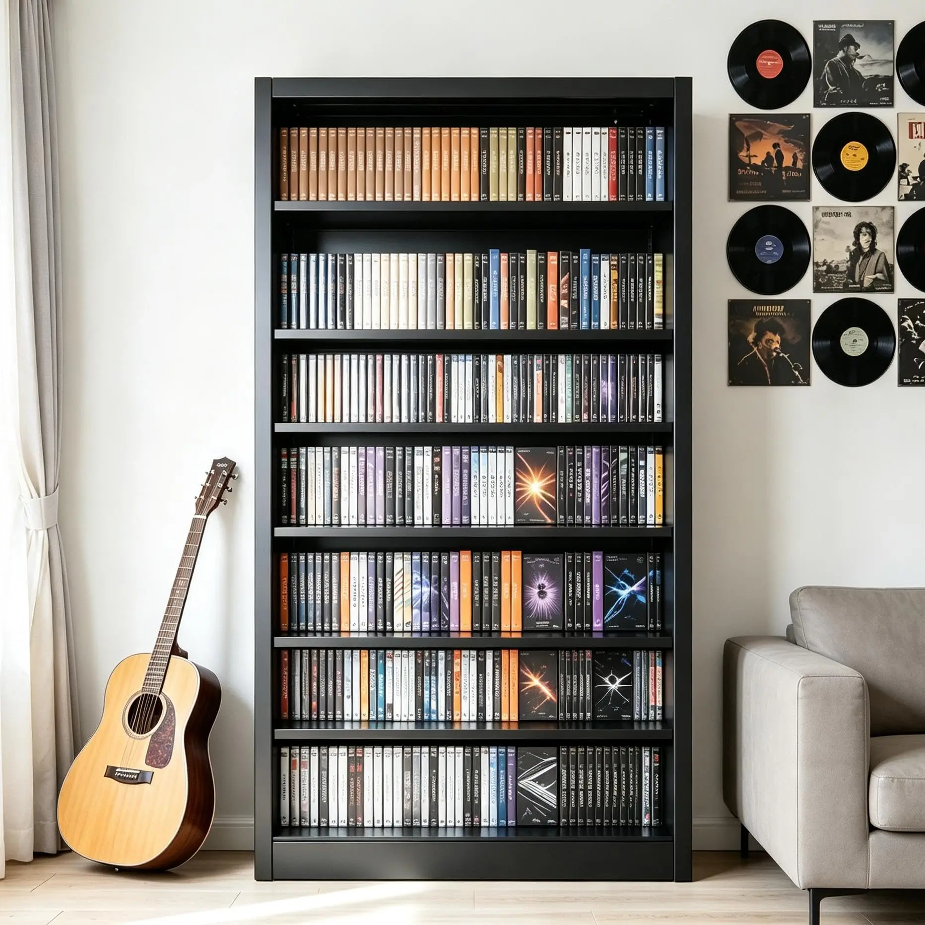 Metal DVD Storage Shelf, 7 Tier CD Rack with Adjustable Shelves