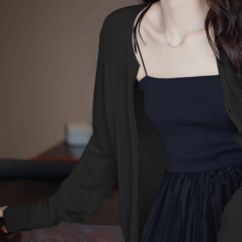 Summer French Shawl Sun Protection Cardigan Loose Thin Long Sleeve Ice Silk Knitted Air Conditioned Outerwear Dress Accessories
