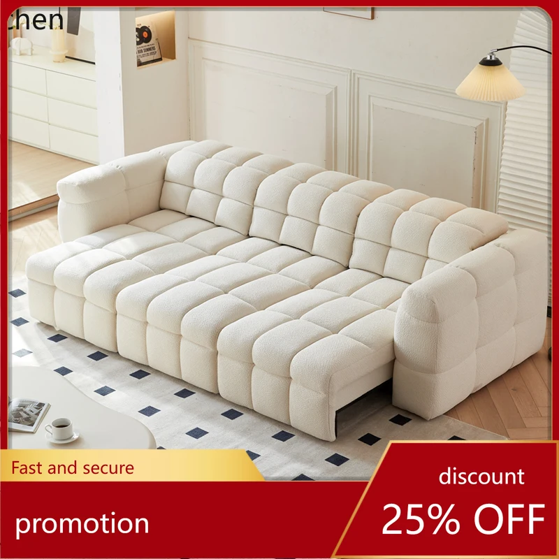 

HT marshmallow retractable sofa bed small apartment living room light luxury lamb wool sofa