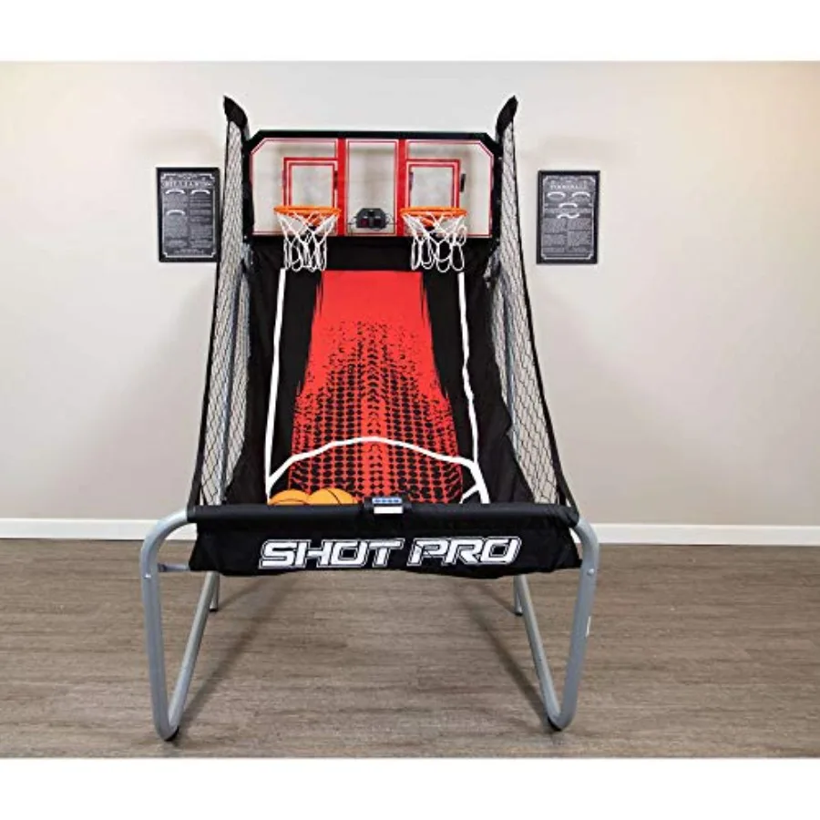 Home game room basketball arcade: heavy-duty steel frame, black finish, LED electronic scoring, foldable design, 8 game modes,
