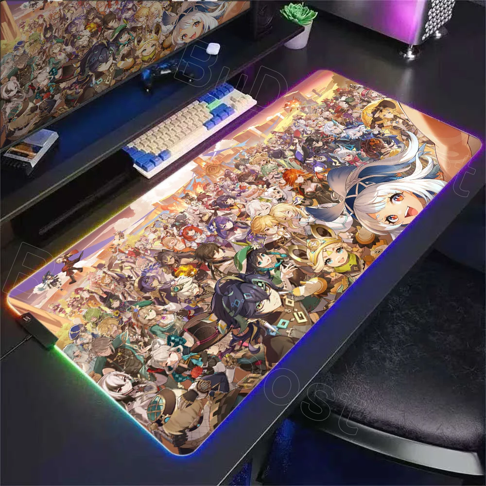 RGB Mouse Mat HD Printing Genshin Impact Mousepad Laptop Gaming 900x400mm PC Mouse Pad XXL Anime Furina Hu Tao Desk Mat Non-slip