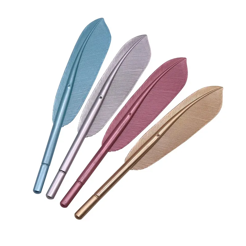 5Pcs 0.5mm Gel Pen Set - Creative Feather Design, Includes Ballpoint/Neutral Pens with Black Refills, Ideal Teaching & Daily Wr