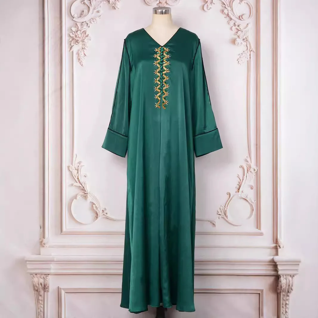 

Muslim Dress for Women V-neck Temperament Muslim Dubai Abayas Diamond Banquet Evening Dress Turkey Islamic Clothing for Women