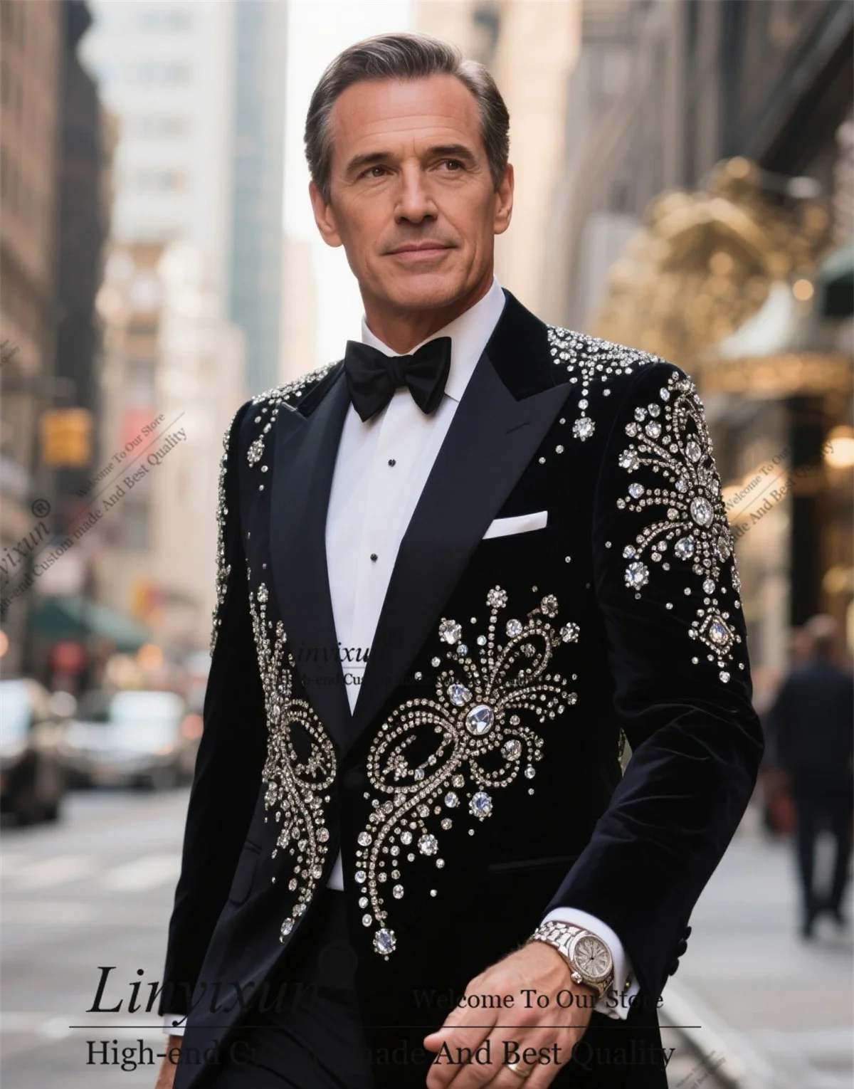 

Sparkly Diamond Ornament Men Suits 2 Pieces Sets Groom Male Prom Blazers Customized Shiny Tuxedos Wedding trajes para hombre