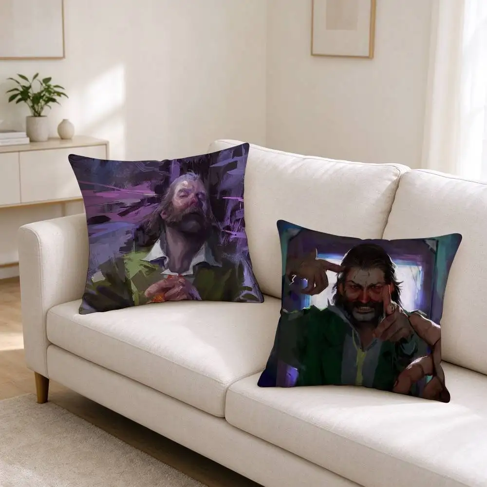 O-Oil-painting Style Disco Elysium  Square Double-Sided printed Pillow Case Bedroom Bedside Pillow Sofa Cushion Cover
