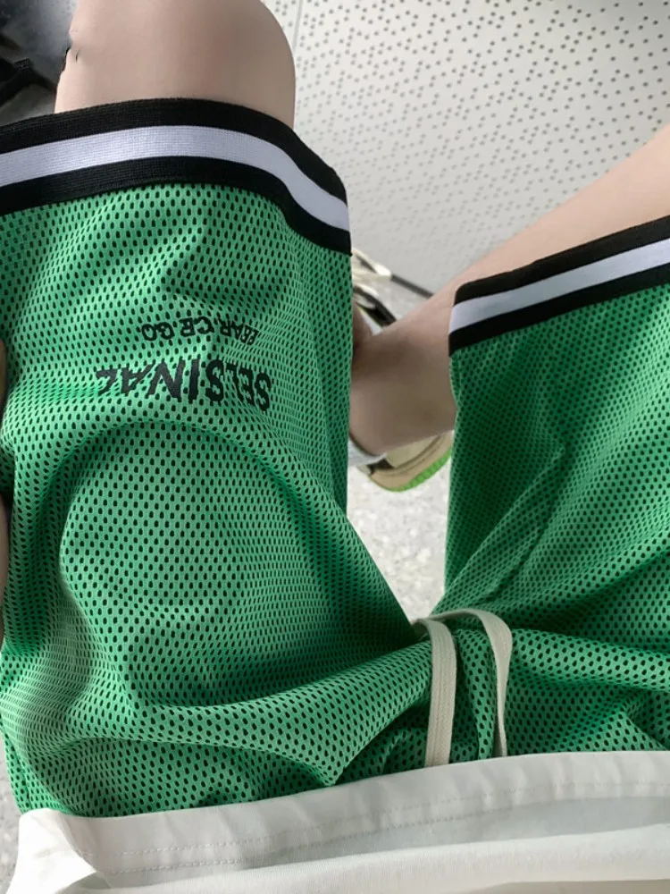 

Ice Silk Mesh Men's Shorts Oversize Basketball Pants Summer Loose Casual Five-Quarter Straight Leg Sports Shorts