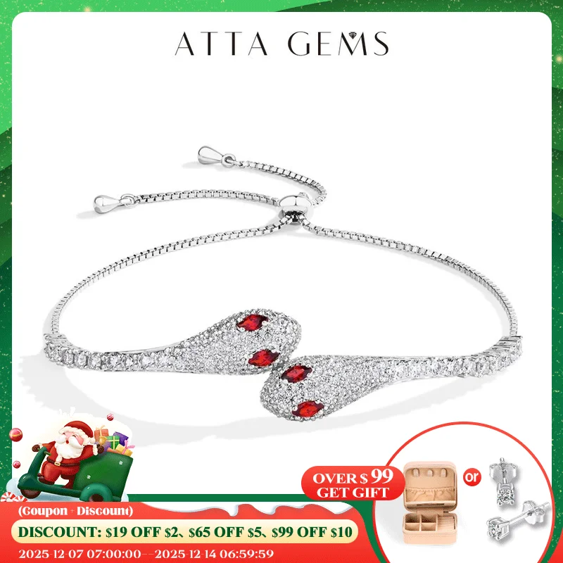 ATTAGEMS Original Double Snake Head Moissanite Bracelets for Women Men D VVS1 Diamonds S925 Silver Birthday Wedding Gifts 16+8cm