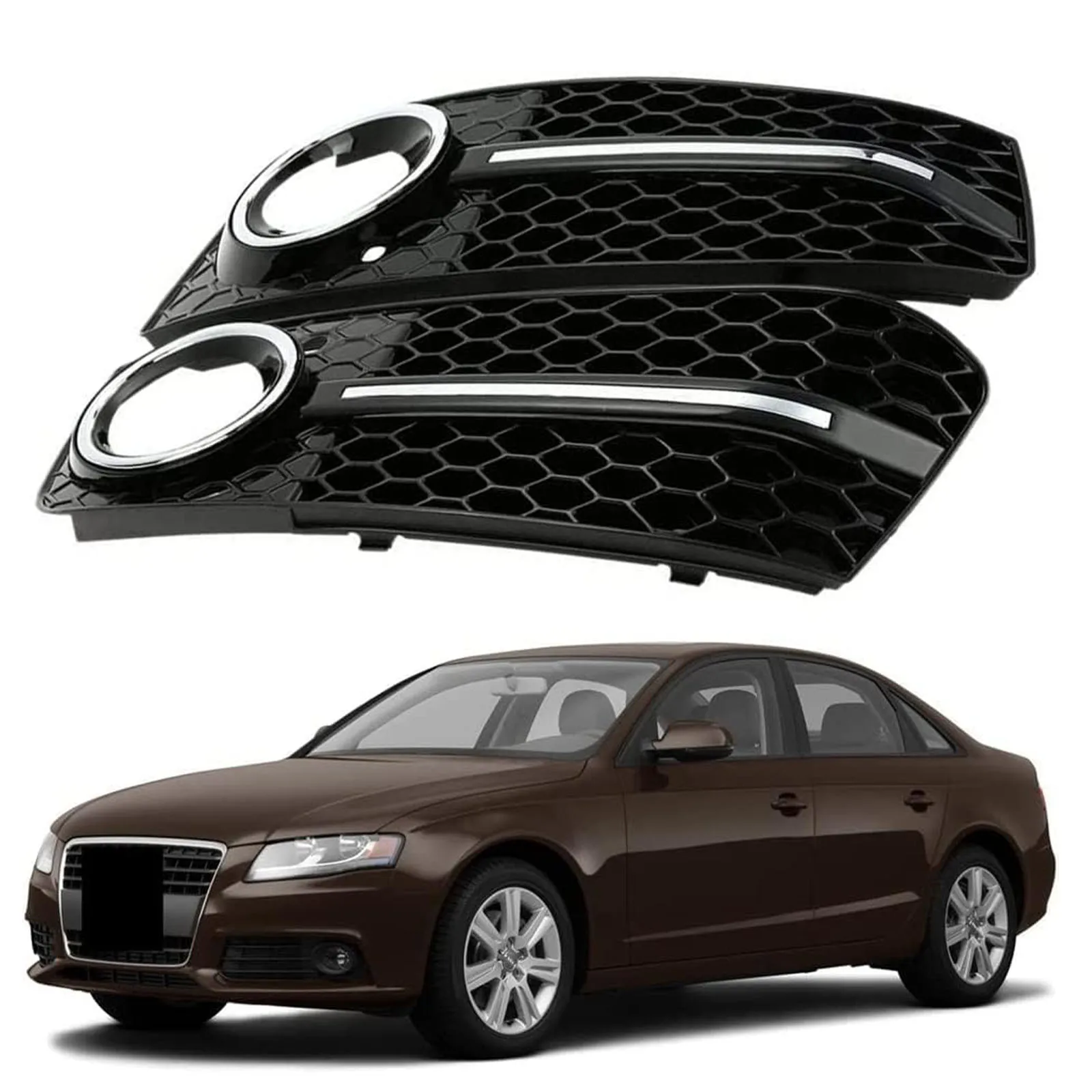 

2шт черная хромированная сотовая сетка противотуманных фар решетка | Для Audi A4 B8 2009-2012 передний бампер 8KD807682 8KD807681