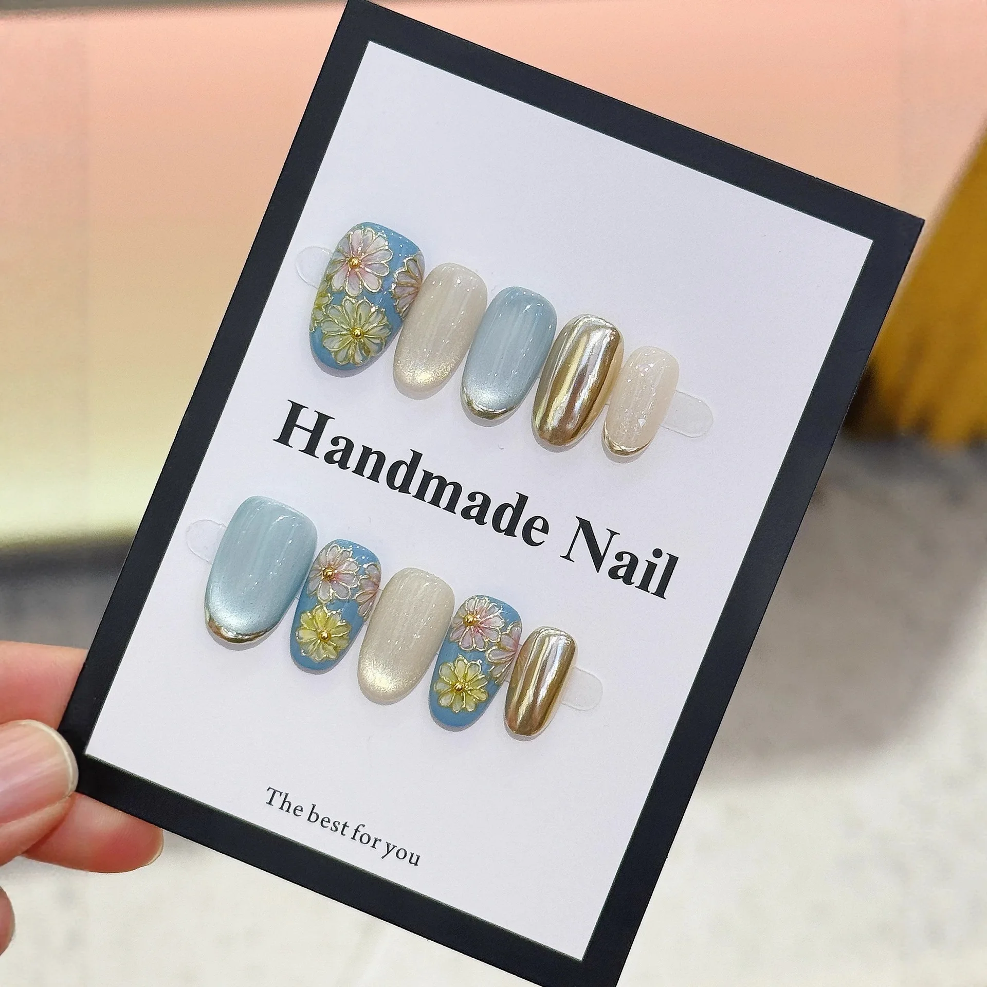 

10PCS Press on Nails Hand-painted Daisies Flash Cat Eyes Gentle Fairy Atmosphere Wearable Pure Handmade Armor Press on Nails