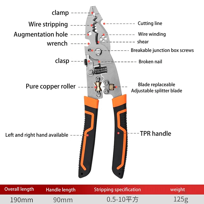 Multifunctional Wire Stripper Professional Wire Stripping Tool Portable Electric Cable Cutter Electrician Crimping Pliers