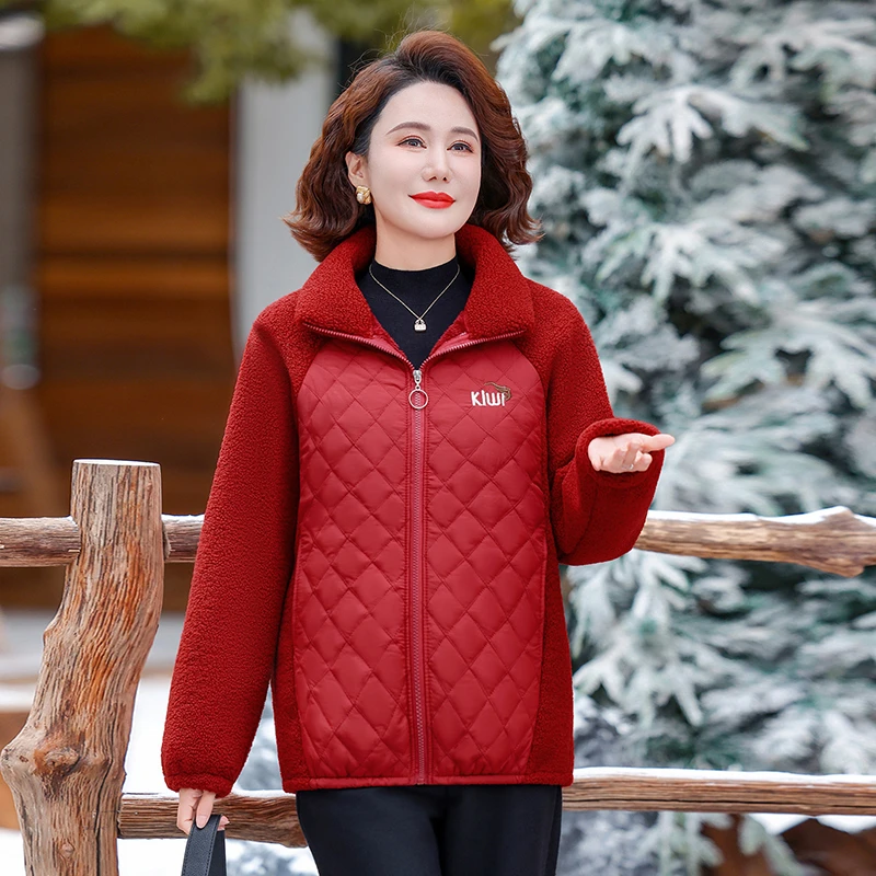 

Warm Stitching Lamb wool Winter Jacket Female Fashion Plus velvet Thick patchwork Coat Short Casual Women's Zipper Outwear Tops