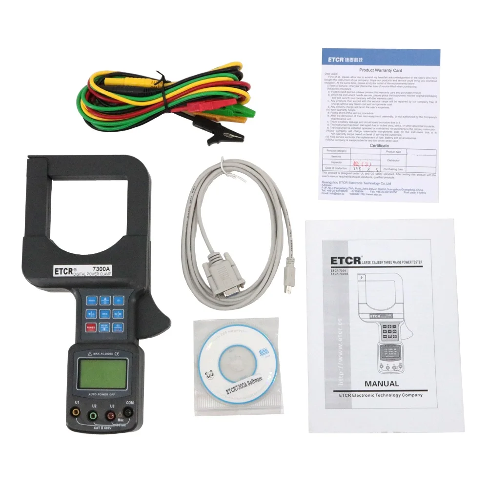 ETCR7300A Large Caliber Three Phase Power Tester 1200KW  600V Voltage 2000A Leakage Current Clamp Meter Multimeter Frequency