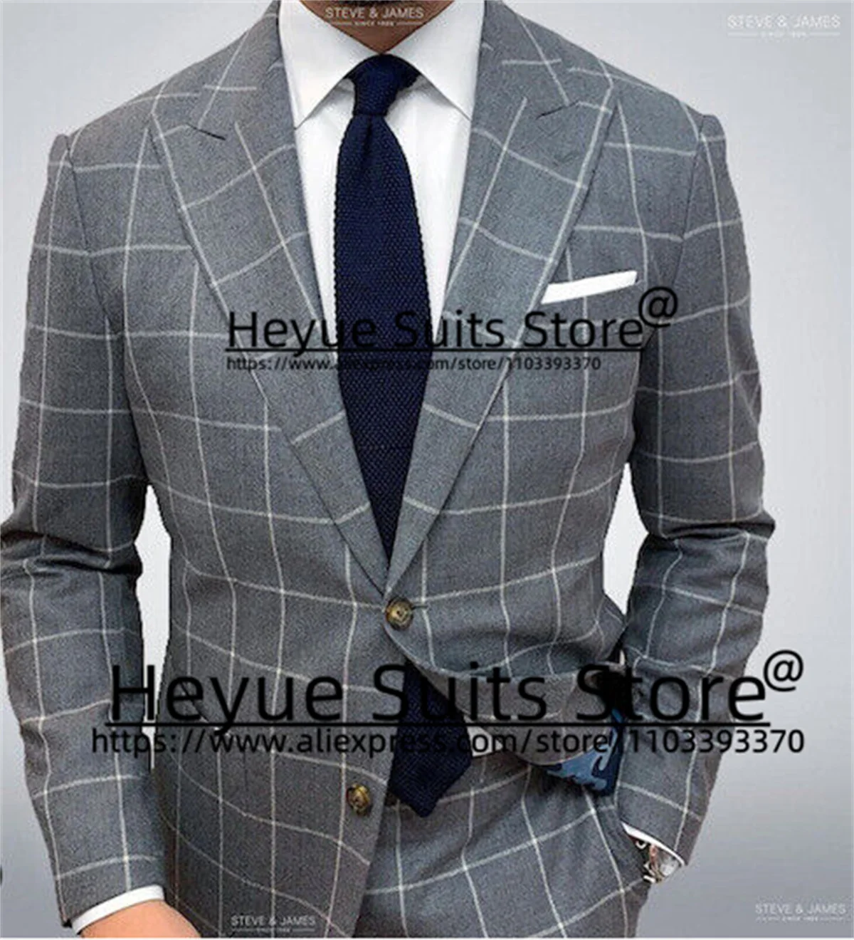 

Office Work Plaid Formal Suits For Men Slim Fit Peak Lapel Groom Tuxedos Prom 2 Pieces Sets Business Male Blazer Costume Homme