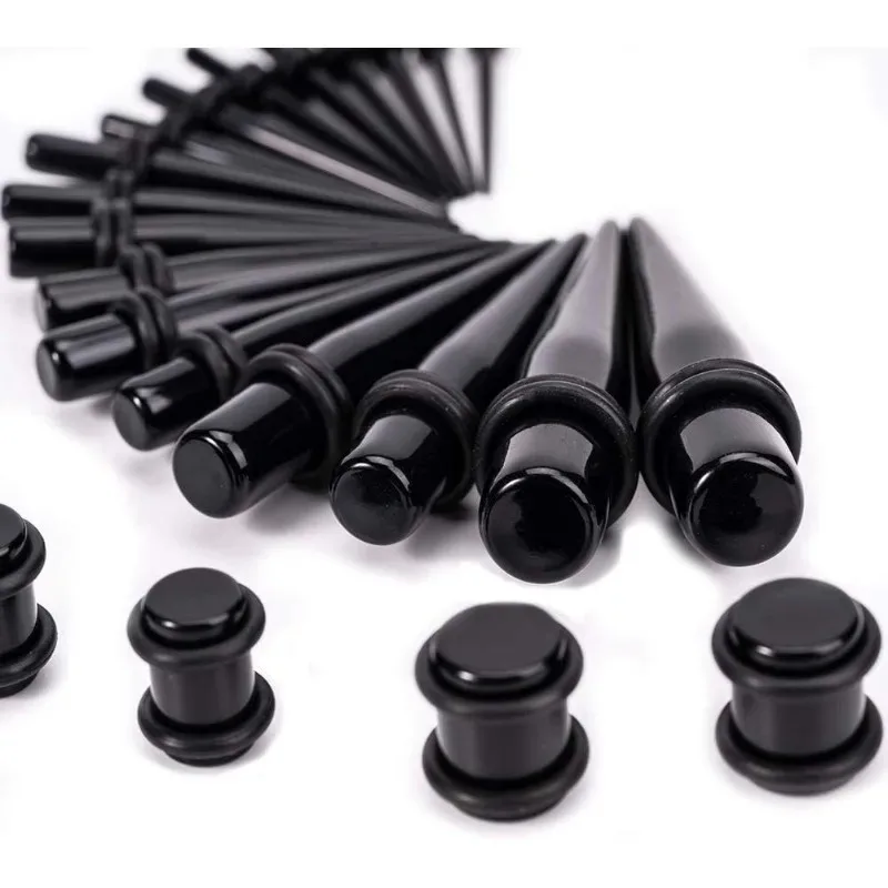novo-kit-de-expansao-de-orelha-preto-com-50-pecas-calibradores-de-orelha-14g-00g-conjunto-de-expansores-tapers-e-plugs-de-acrilico