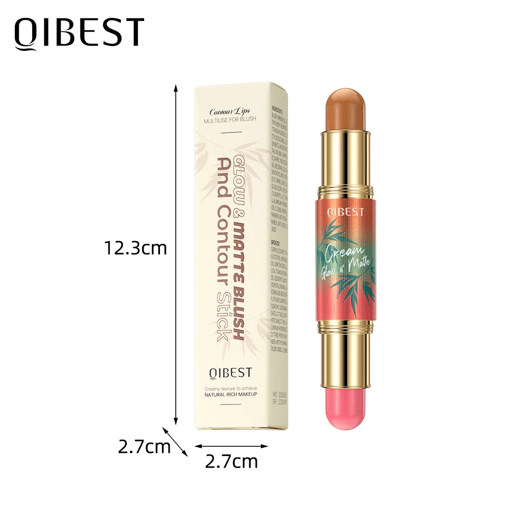 QIBEST 2-in-1 グルーミングスティック デイリーポータブル ダブルヘッド ブロンザー ブラッシュ ライトソフトミスト メイクアップ効果 コンタースティック