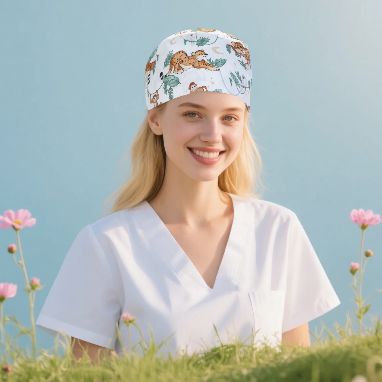 漫画の動物スクラブキャップ医療帽子女性男性歯科医医師看護師病院ヘルスケア外科作業スカルキャップ K1071