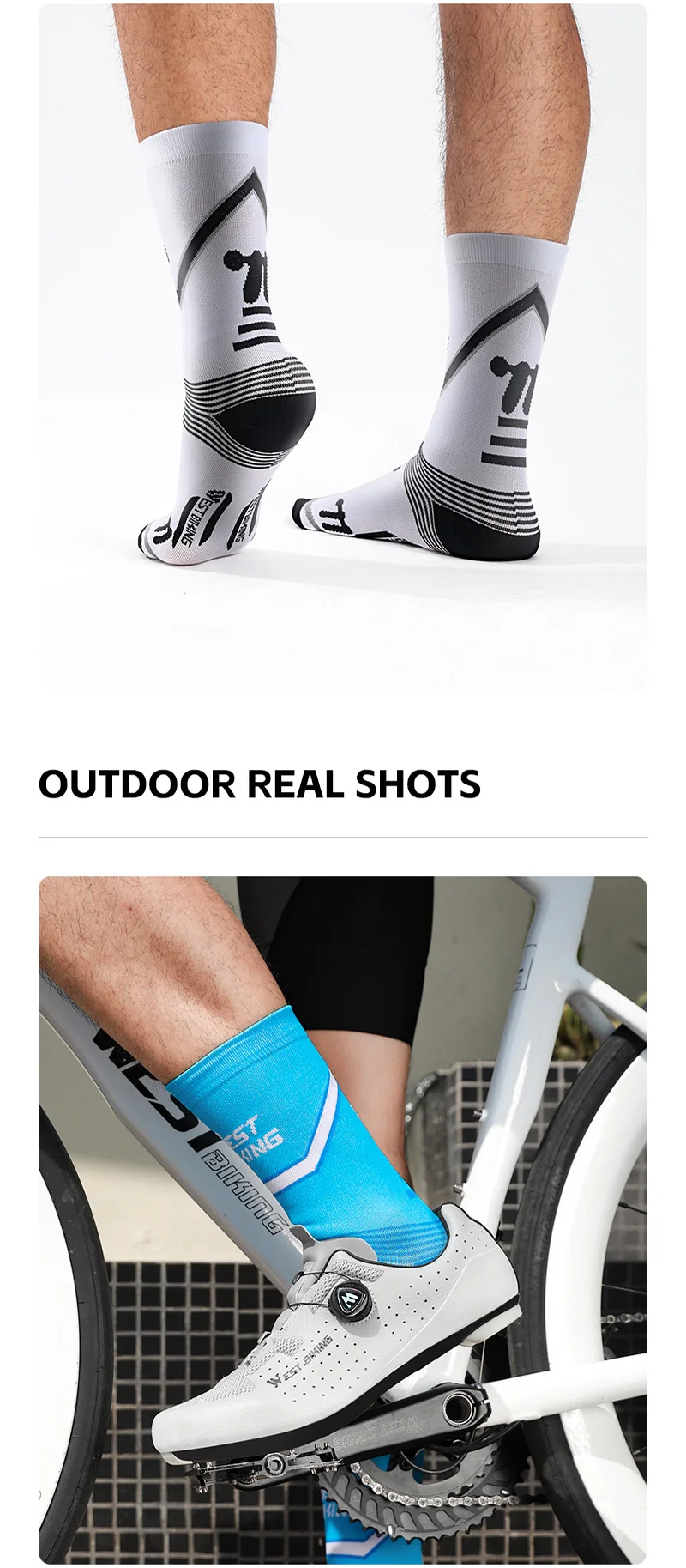 WEST BIKING Fahrradsocken für Männer und Frauen, gestreift, mit Logo, weich, dehnbar, atmungsaktiv, Sportsocken, Lauf- und Fahrradausrüstung, EU 37-44 – Detail 15