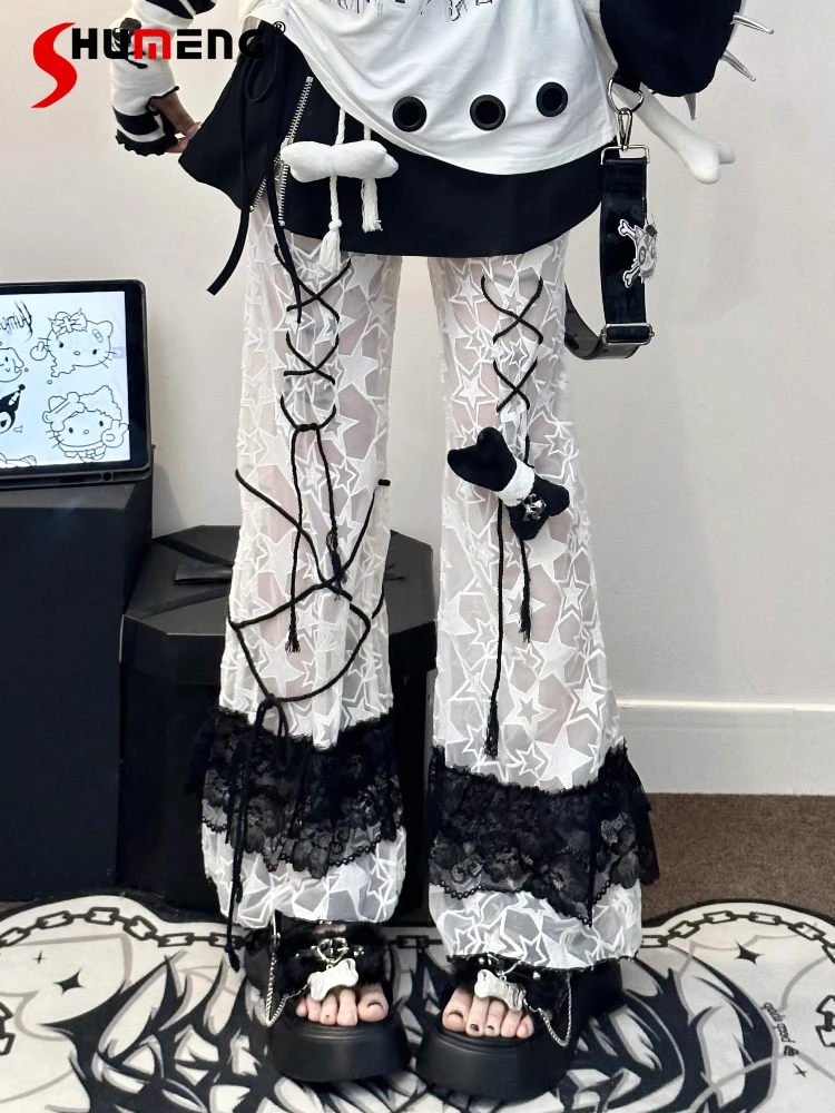 

Original Y2k Hot Girls Loose Trousers Japanese Subculture Aesthetic Lace Pants Gothic Punk Style Girls Sweet Cool Wide Leg Pants