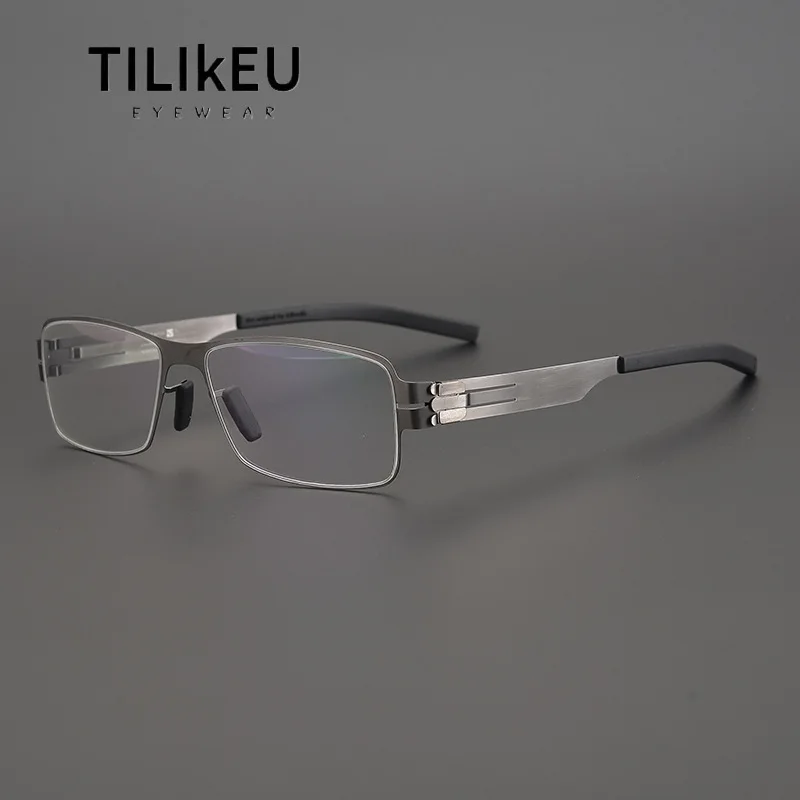 German Luxury Large Frame Screwless Design IC Ultra-light Thin Alloy Square Eyeglasses Frame Men Vintage No Screws Glasses Frame
