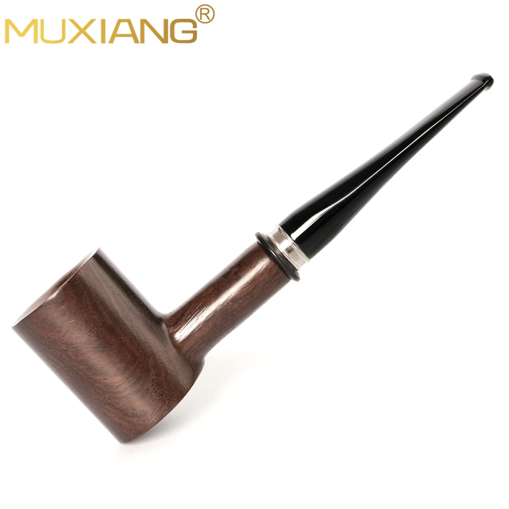 MUXIANG Ebony Wood Hammer Tobacco Pipe Straight Tapered Stem 9MM Filter Silver Metal Ring or 100pcs Filter Tips