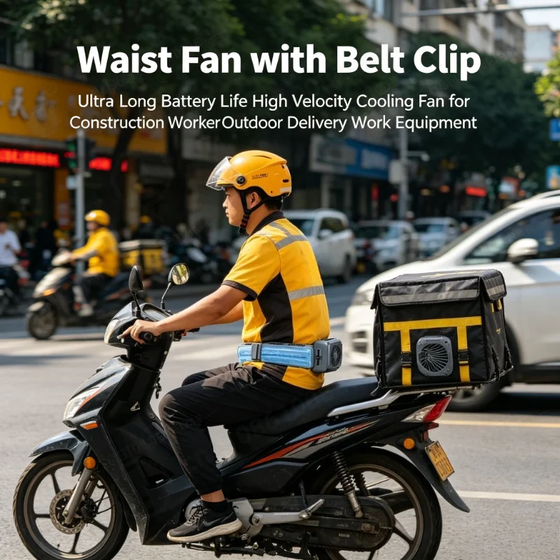TOP Waist Fan with Belt Clip, Ultra Long Battery Life High Velocity Cooling Fan for Construction Worker Outdoor Delivery Work