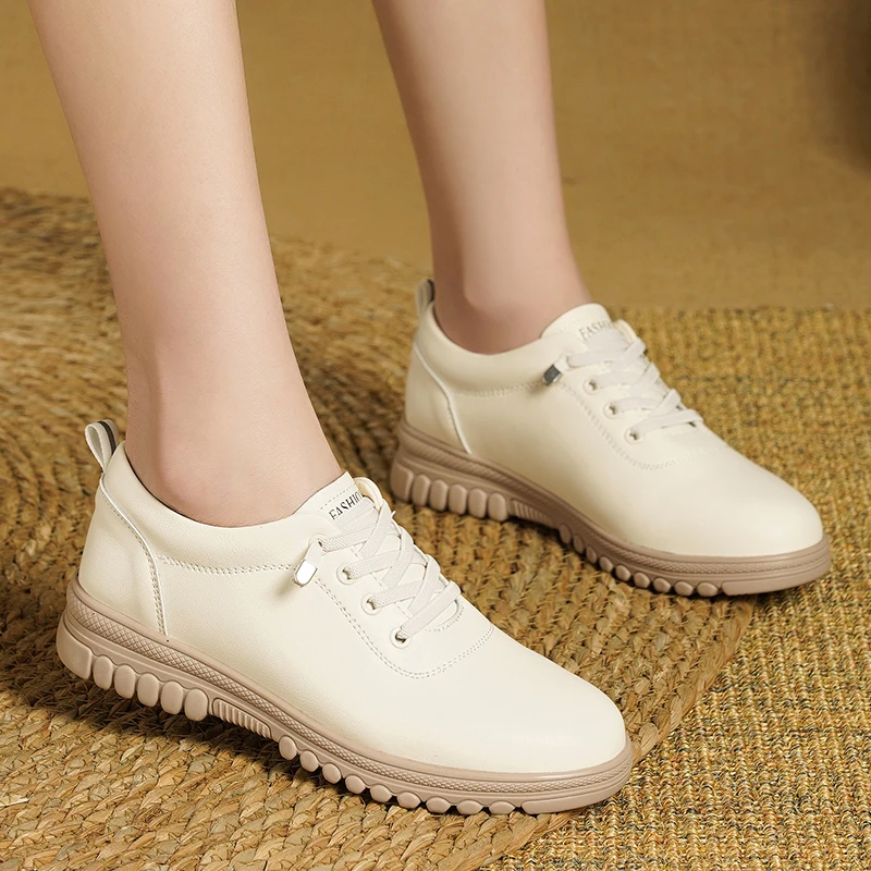 Women Shoes 2024 Fashion Summer Casual White Shoes High Quality Leather Hollow Breathable Platform Flat Shoes Woman Sneakers