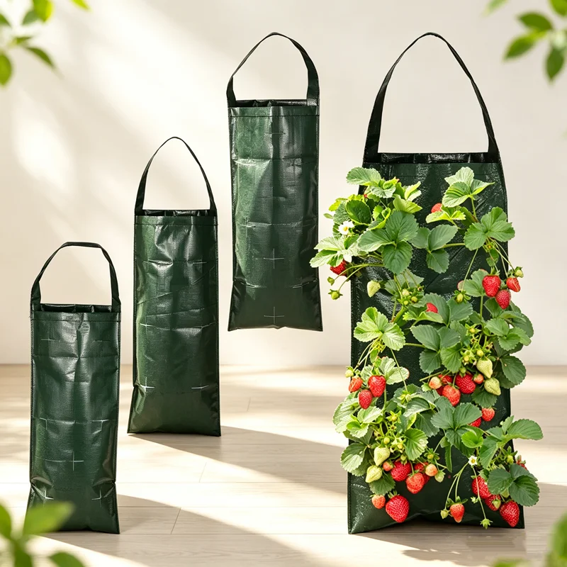 4/6/8/10 Holes Hanging Strawberry Planting Bag Vertical Garden PE Flower Grow Bag Flower Vegetable Planter Indoor Outdoor Decor