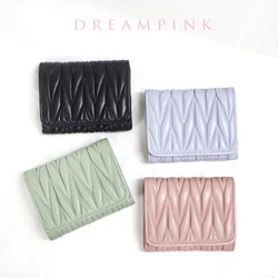 Luxury Design Thread Women's Wallet Sheep Genuine Leather Quiltting Lady Coin Wallet Trifold Portable Small Short Female Purse