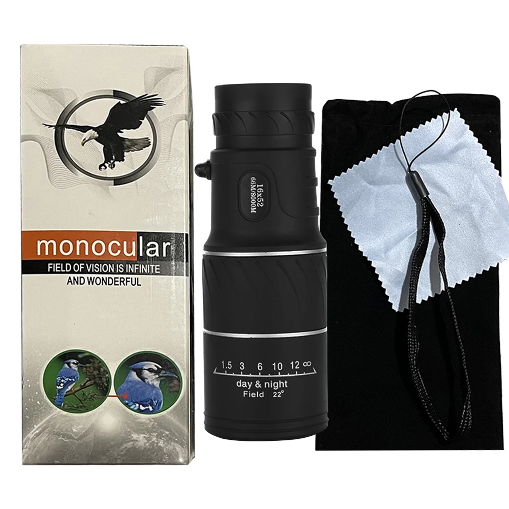 16X52 Compact Monocular Optical Lens High Definition Handheld Telescope BAK4 Prism Waterproof with Neck Strap and Cleaning Cloth