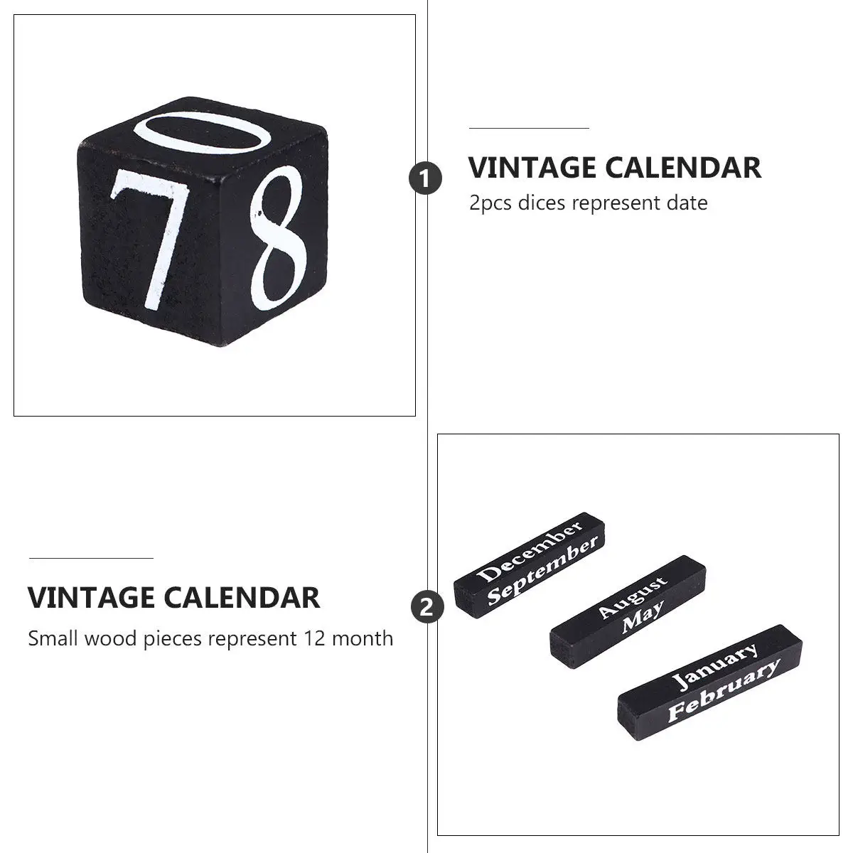 

Vintage Wooden Desktop Calendar Perpetual Wood Block Month Date Display Reusable Classic Desktop Home Office Decoration