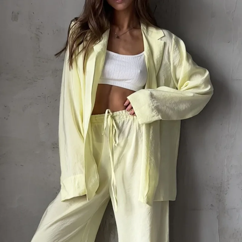 

Comfortable Early Spring Casual Home Clothes Set Long Sleeve Ladies Sleepwear Long Pants Soft Home Leisure Outfit Women