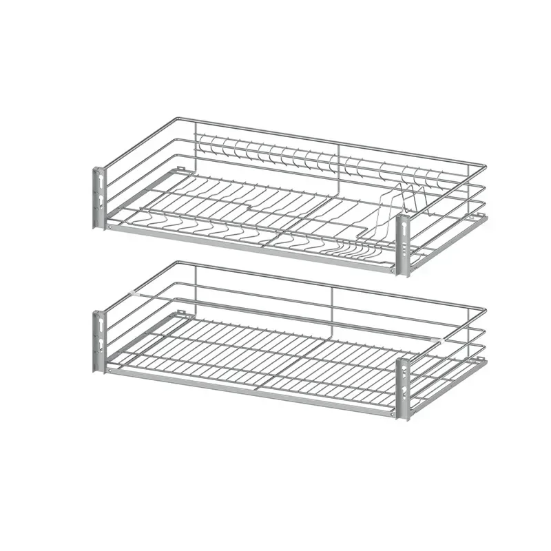 Kitchen cabinets Stainless steel pull basket Double drawer type dishes storage Seasoning pull basket