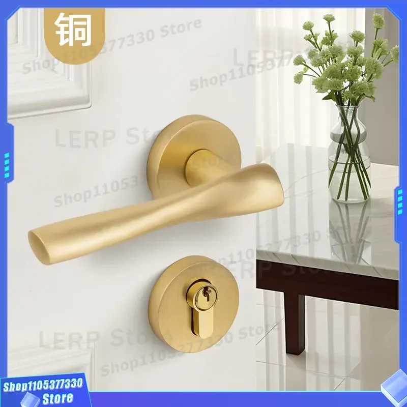 Pure Copper Gold Split Door Handle Magnetic Silent Lock for Indoor Wooden Bedroom Doors Factory Direct Sales High Quality