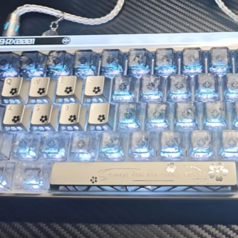 Falling Cherry Blossoms Aluminum Alloy Metal Keycaps Custom Cherry Profile Hollow Transparent Point Key Caps WASD MX Switch Gift